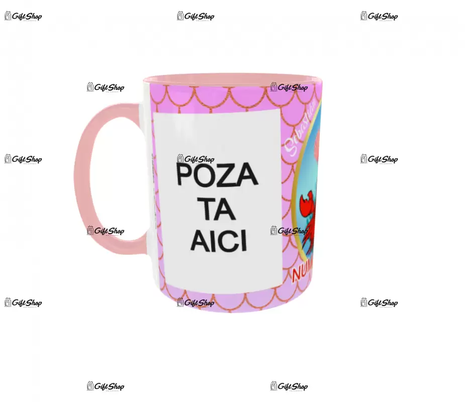 Sebastian si flounder, model 2, cana din ceramica, 330ml, personalizata cu 2 poze si 1 text