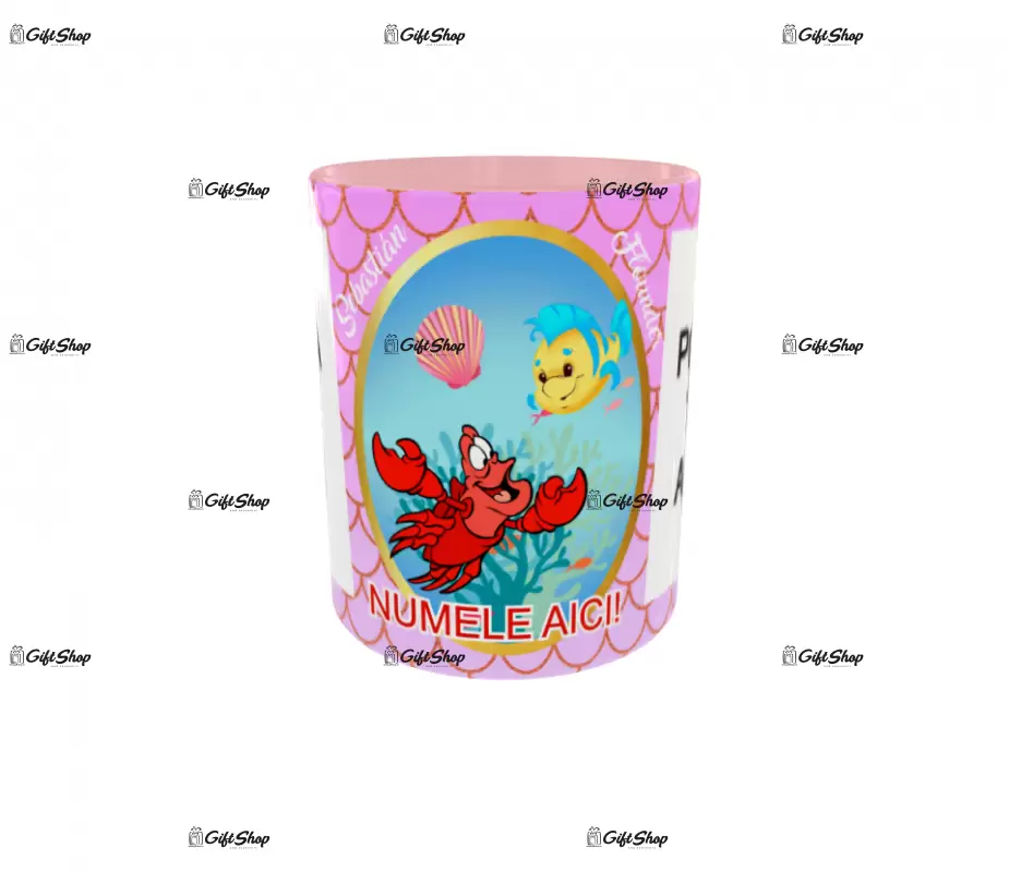 Sebastian si flounder, model 2, cana din ceramica, 330ml, personalizata cu 2 poze si 1 text