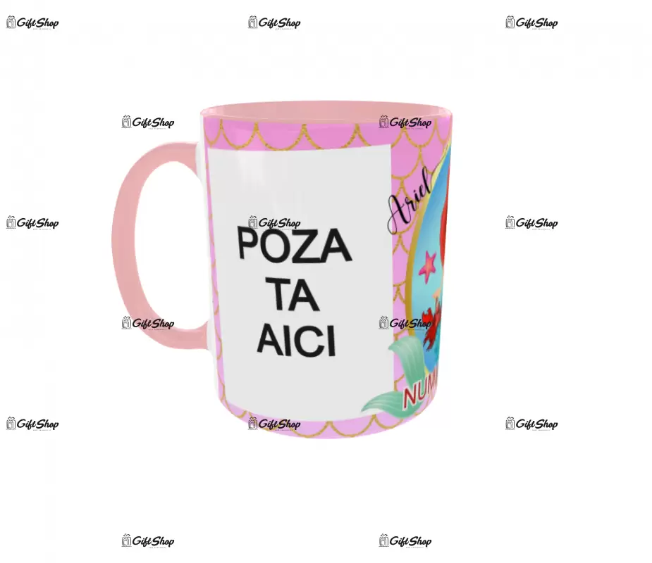 Little mermaid, model 5, cana din ceramica, 330ml, personalizata cu 2 poze si 1 text