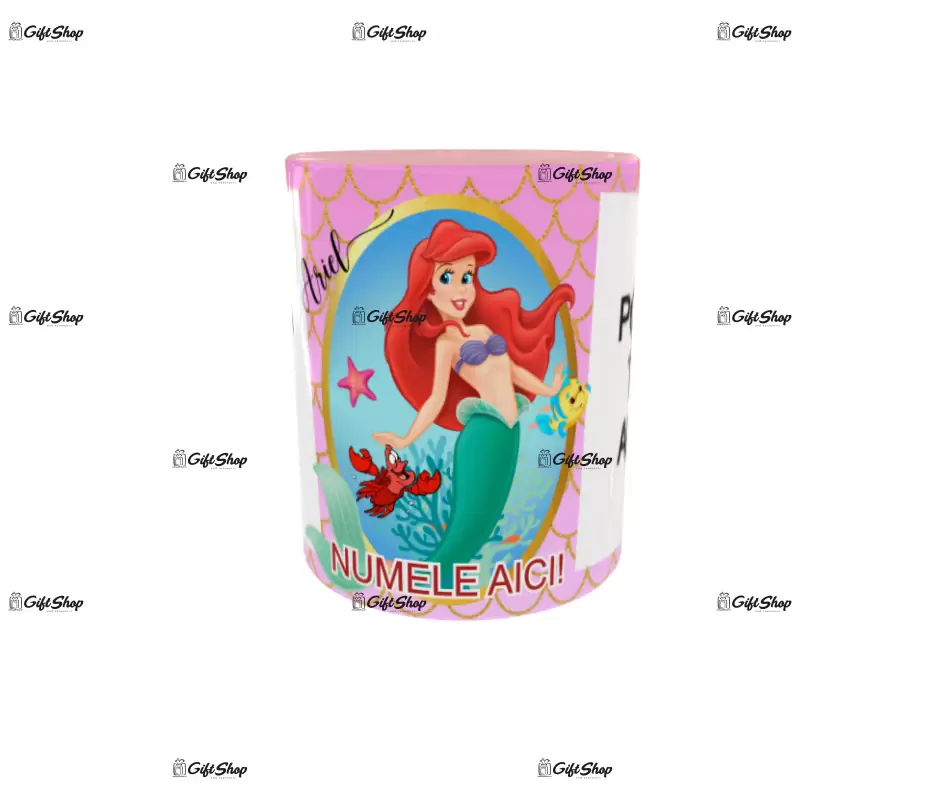 Little mermaid, model 5, cana din ceramica, 330ml, personalizata cu 2 poze si 1 text