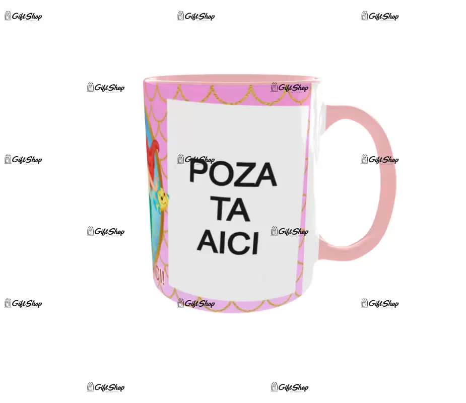 Little mermaid, model 5, cana din ceramica, 330ml, personalizata cu 2 poze si 1 text