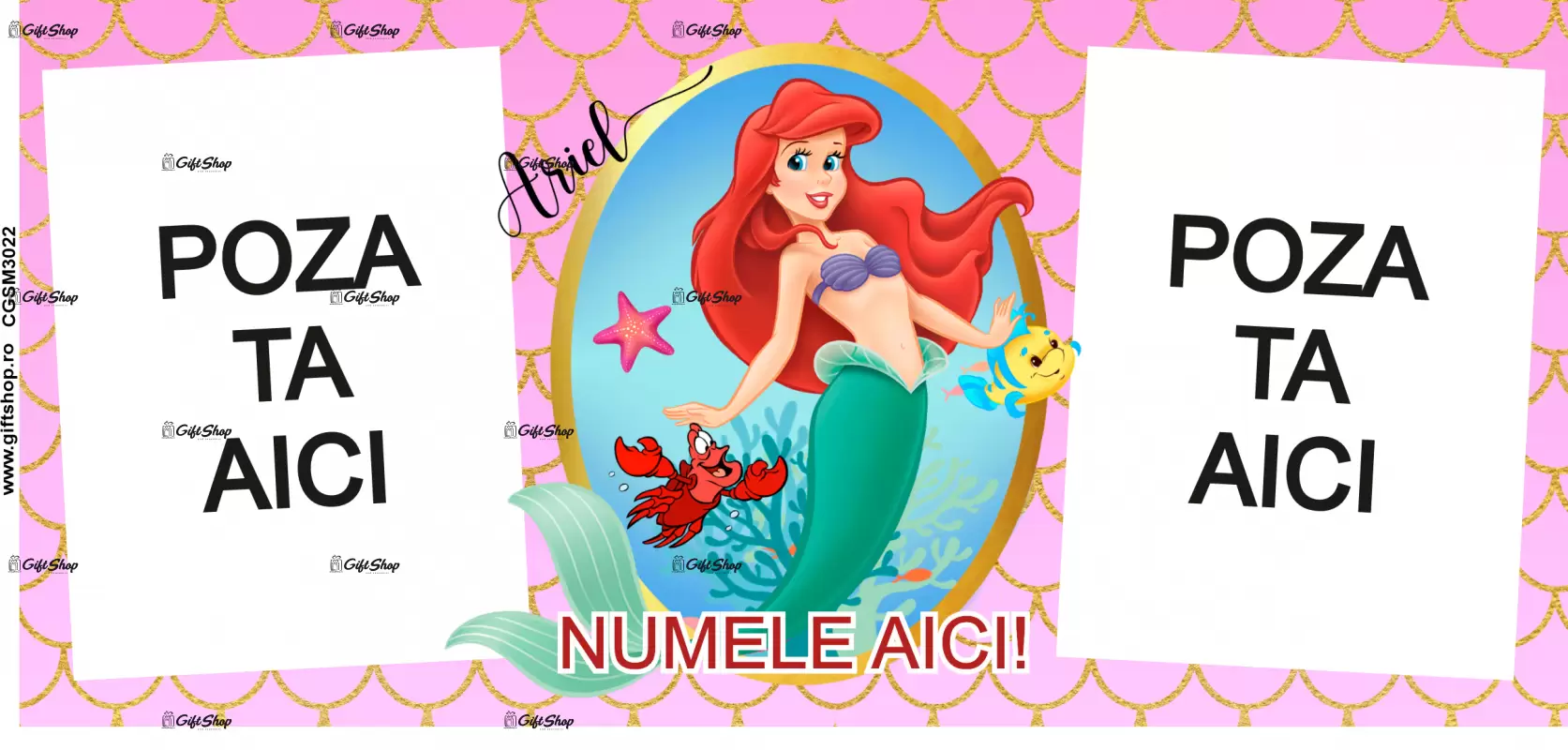 Little mermaid, model 5, cana din ceramica, 330ml, personalizata cu 2 poze si 1 text