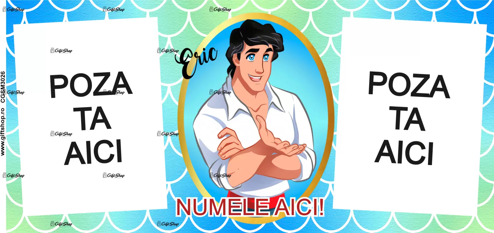 Eric, model 2, cana din ceramica, 330ml, personalizata cu 2 poze si 1 text