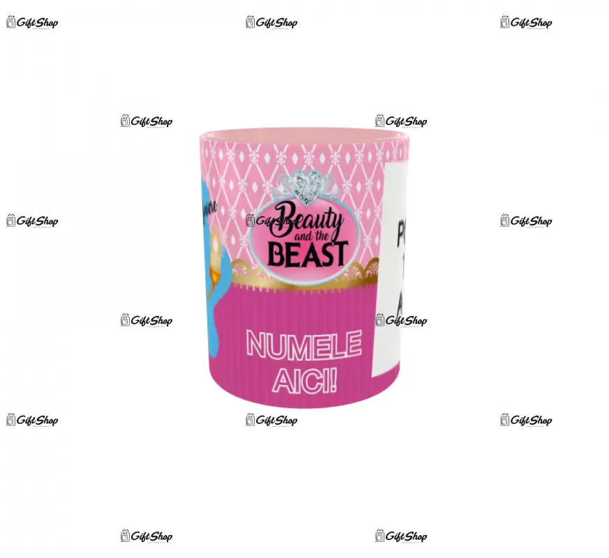Beauty and the beast, model 3, cana din ceramica, 330ml, personalizata cu poza si text