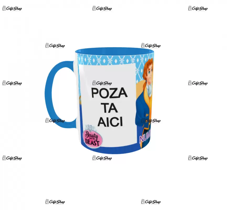 Beauty and the beast, model 6, cana din ceramica, 330ml, personalizata cu 2 poze si 1 text