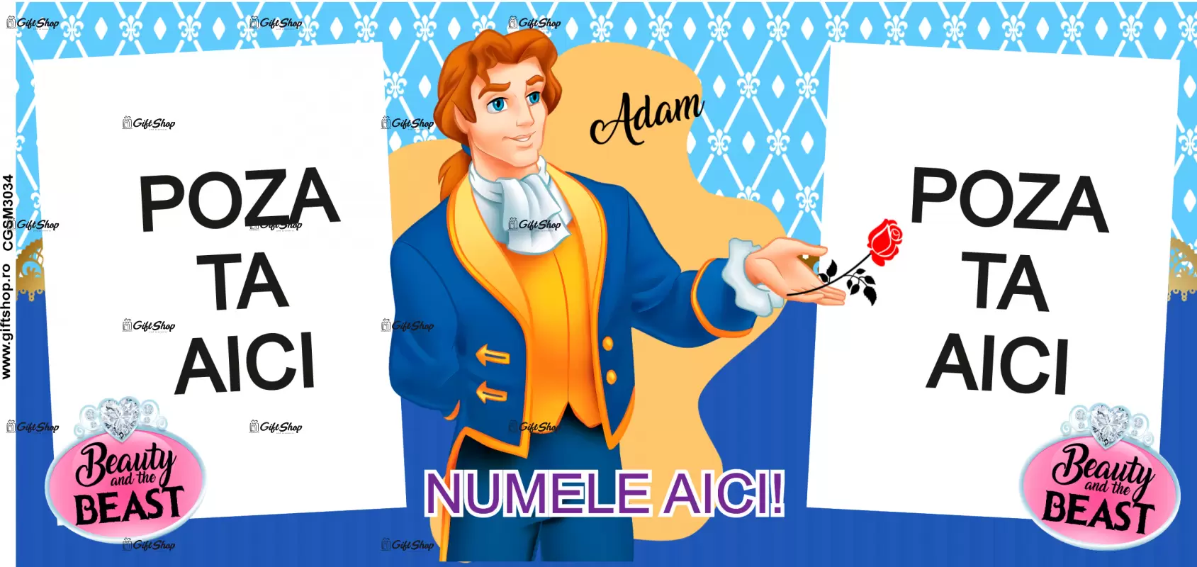 Beauty and the beast, model 6, cana din ceramica, 330ml, personalizata cu 2 poze si 1 text
