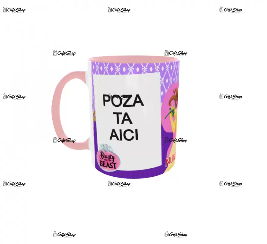 Beauty and the beast, model 8, cana din ceramica, 330ml, personalizata cu 2 poze si 1 text