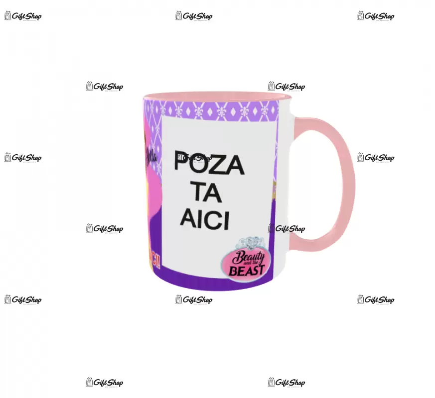 Beauty and the beast, model 8, cana din ceramica, 330ml, personalizata cu 2 poze si 1 text