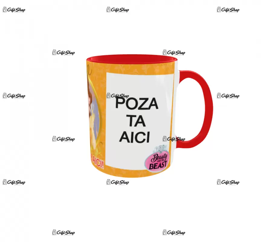 Beauty and the beast, model 10, cana din ceramica, 330ml, personalizata cu 2 poze si 1 text