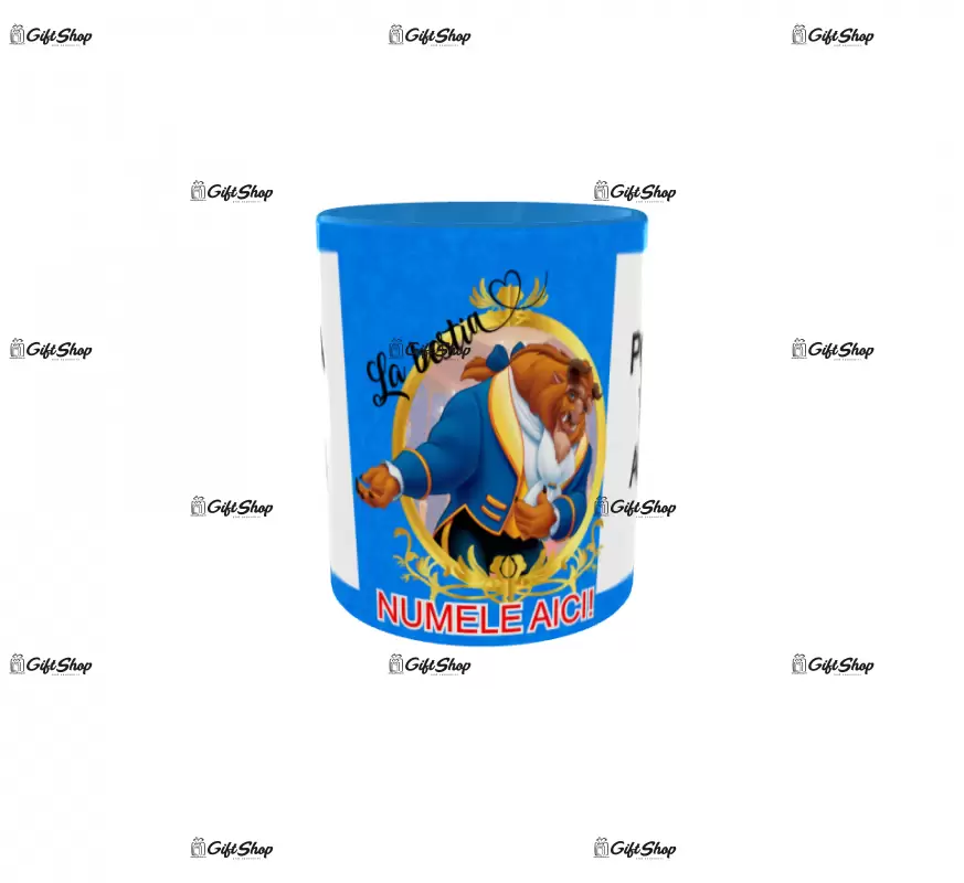 Beauty and the beast, model 12, cana din ceramica, 330ml, personalizata cu 2 poze si 1 text
