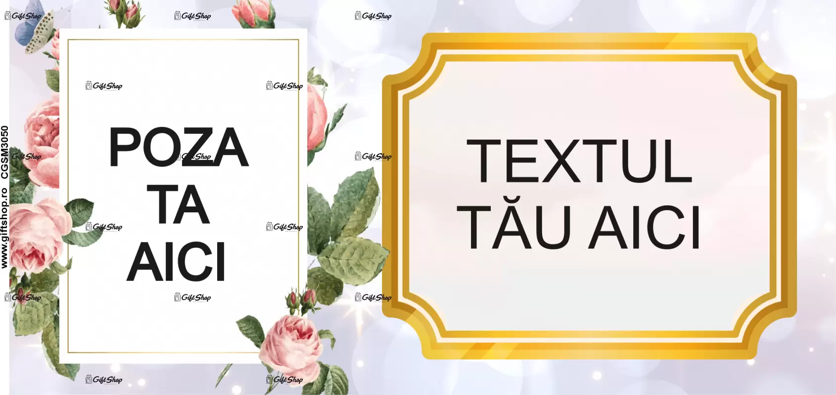 Trandafiri, model 1, cana din ceramica, 330ml, personalizata cu 2 poze si 1 text
