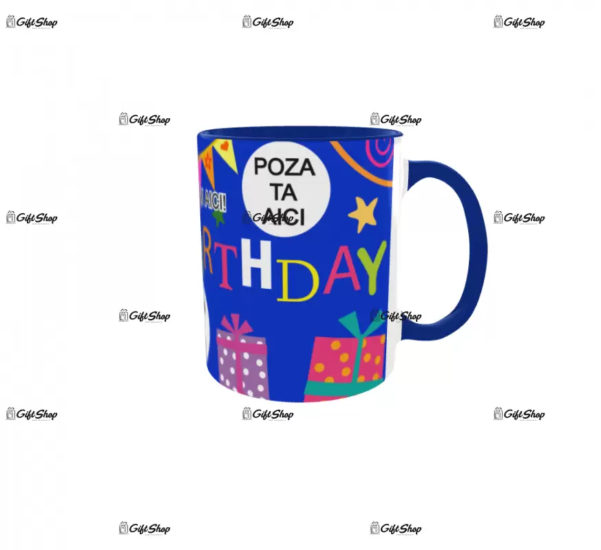 Happy birthday, model 2, cana din ceramica, 330ml, personalizata cu poza si text