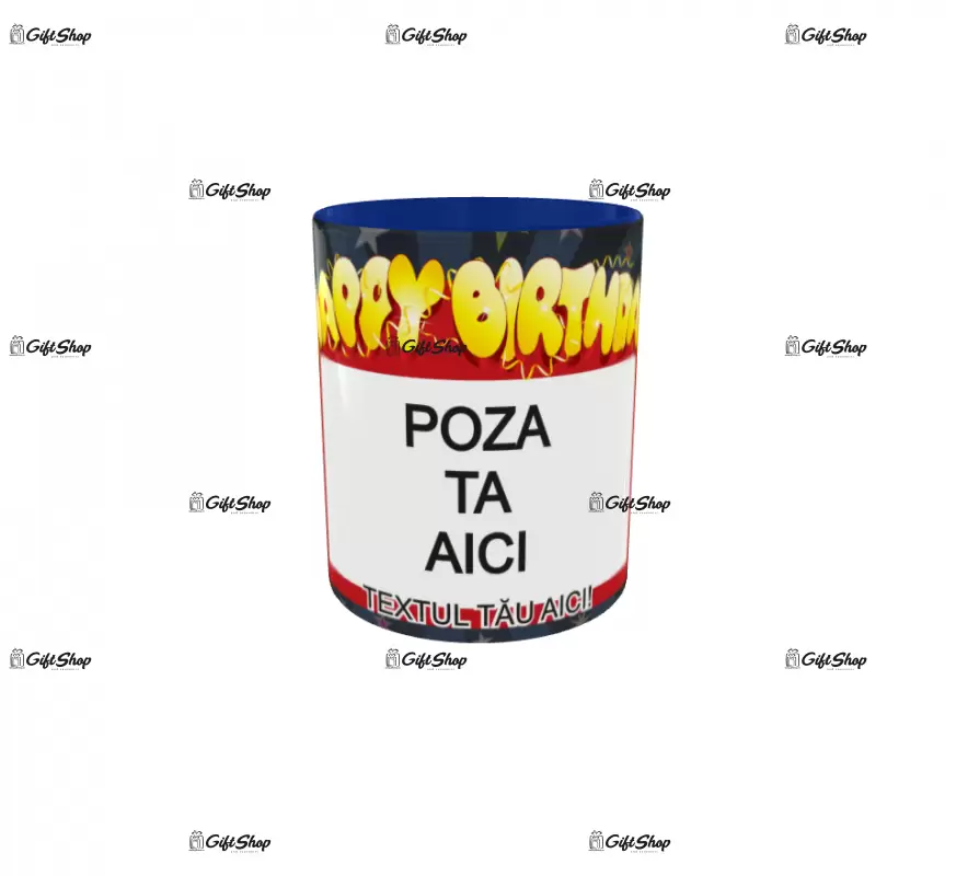 Happy birthday, model 8, cana din ceramica, 330ml, personalizata cu poza si text