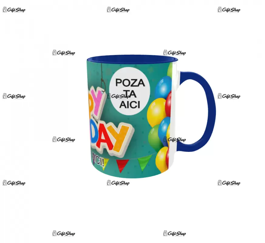 Happy birthday, model 9, cana din ceramica, 330ml, personalizata cu poza si text