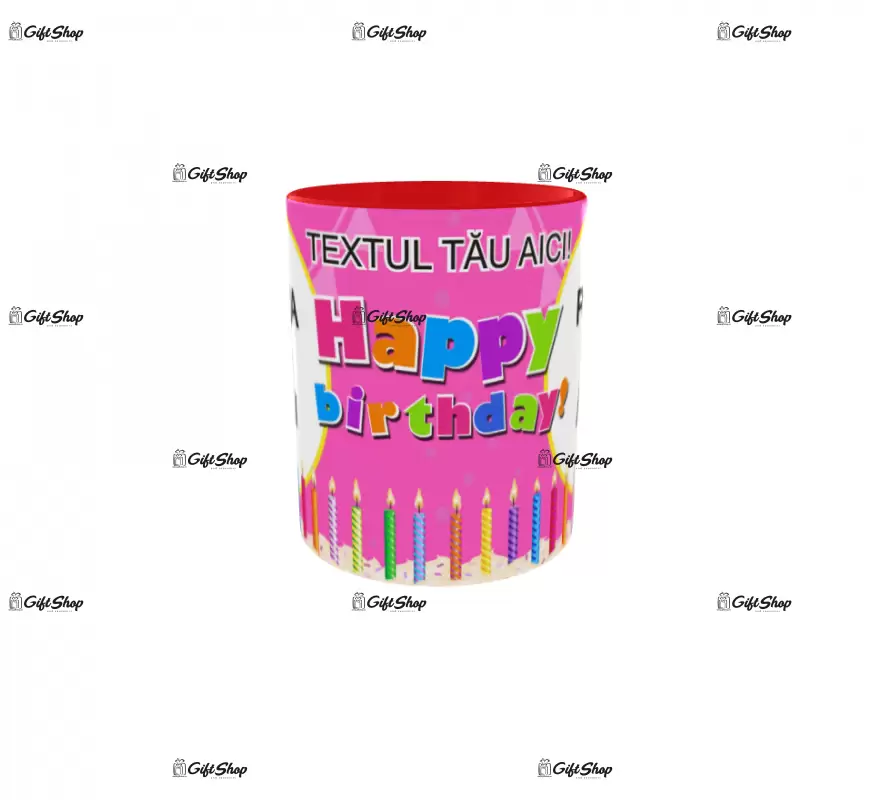 Happy birthday, model 12, cana din ceramica, 330ml, personalizata cu 2 poze si text