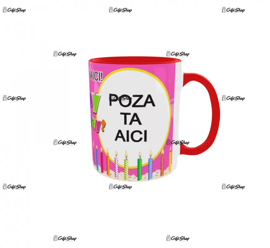 Happy birthday, model 12, cana din ceramica, 330ml, personalizata cu 2 poze si text