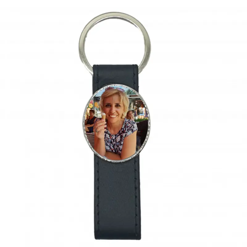 .breloc personalizat, poza/ text din metal cu piele negru, model ya-05 03
