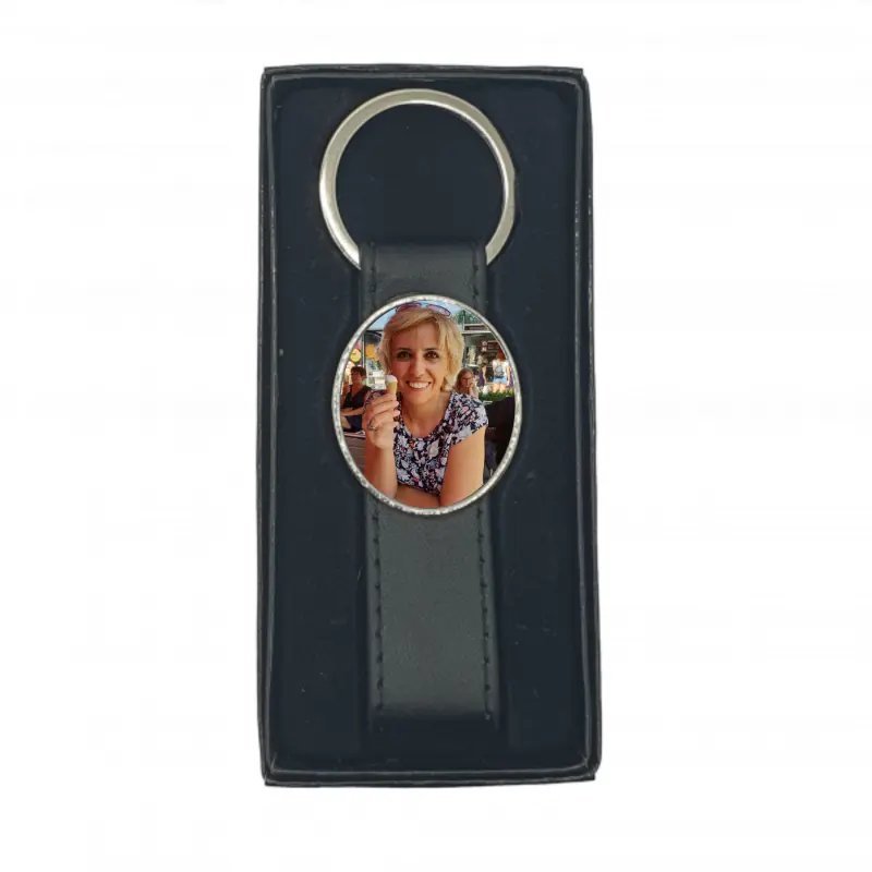 .breloc personalizat, poza/ text din metal cu piele negru, model ya-05 03