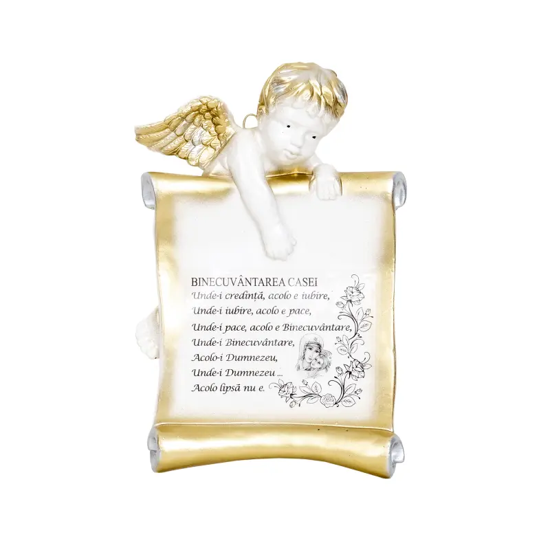 Placheta religioasa cu inger, binecuvantarea casei, decratiune ceramica, 27x17 cm