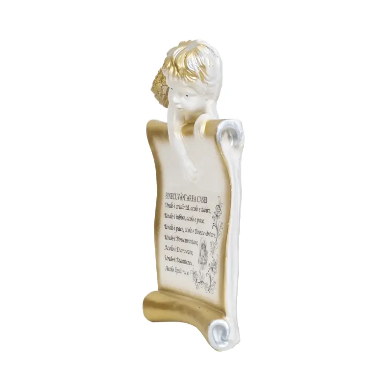 Placheta religioasa cu inger, binecuvantarea casei, decratiune ceramica, 27x17 cm