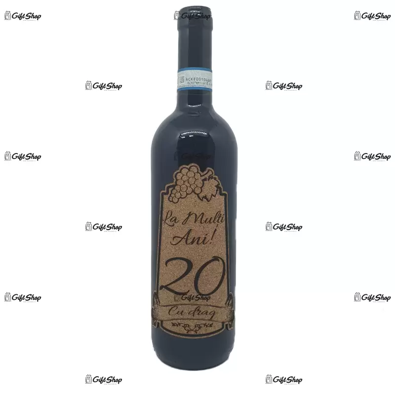 Anul dorit la multi ani pe eticheta din pluta, vin rosu cabernet sauvignon, demisec, 750ml, 13.5% alcool