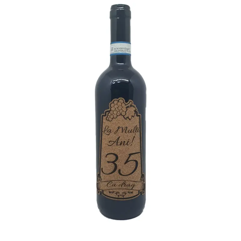 La multi ani 35 editie limitata, eticheta pluta cu mesaj
