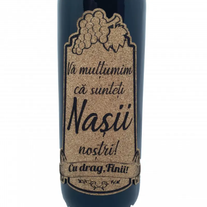 Va multumim ca sunteti nasii nostri, eticheta pluta cu mesaj