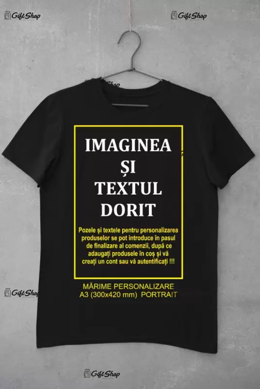 Tricou personalizat fata portrait, marime a3 290x420 mm in functie de grafica