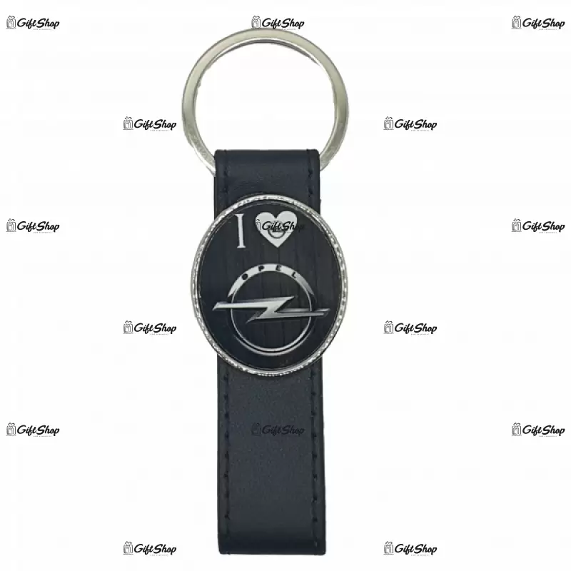 Opel, breloc cu mesaj din metal cu piele negru