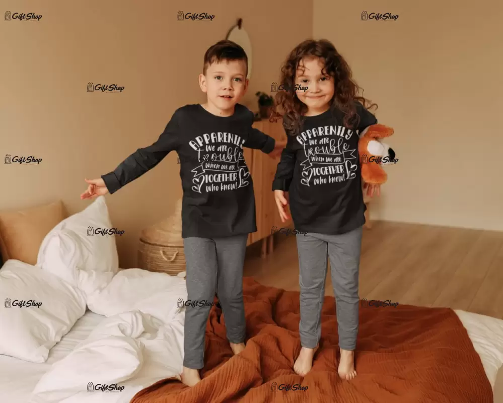 Apparently we are trouble,set 2 tricouri copii cu mesaje