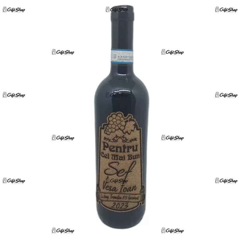 Pentru cel mai bun sef, numele si anul dorit, vin rosu cabernet sauvignon, demisec, 750ml, 13.5% alcool