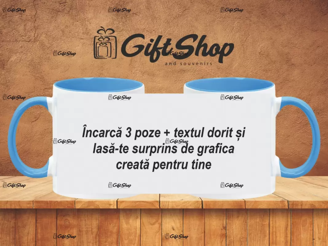 X cana personalizata din ceramica  interior si maner albastru deschis