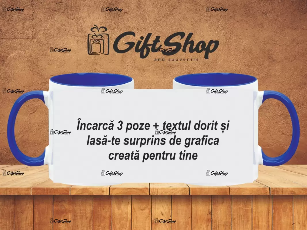 X cana personalizata din ceramica  interior si maner albastru inchis