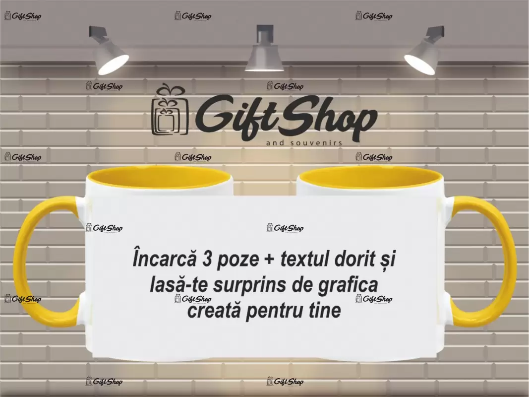 X cana personalizata din ceramica  interior si maner galben