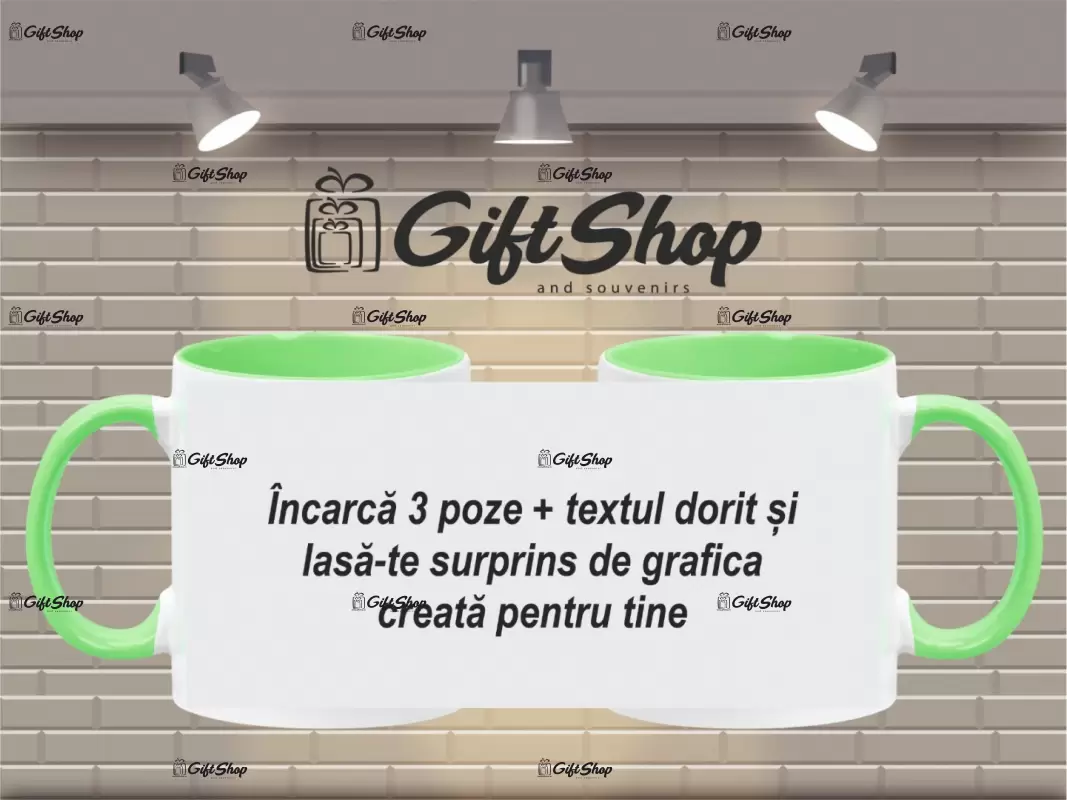 X cana personalizata din ceramica  interior si maner verde deschis