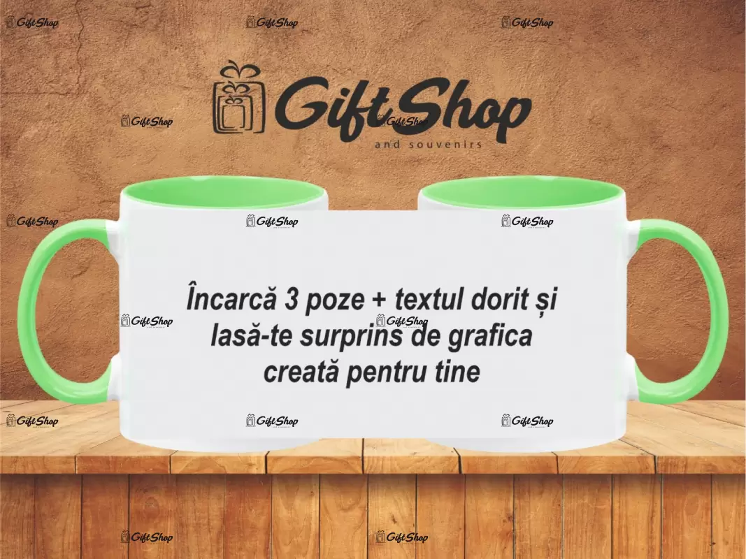 X cana personalizata din ceramica  interior si maner verde deschis