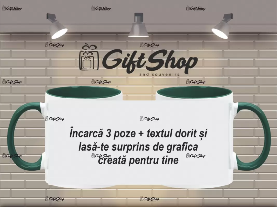 X cana personalizata din ceramica  interior si maner verde inchis