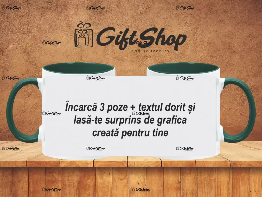 X cana personalizata din ceramica  interior si maner verde inchis
