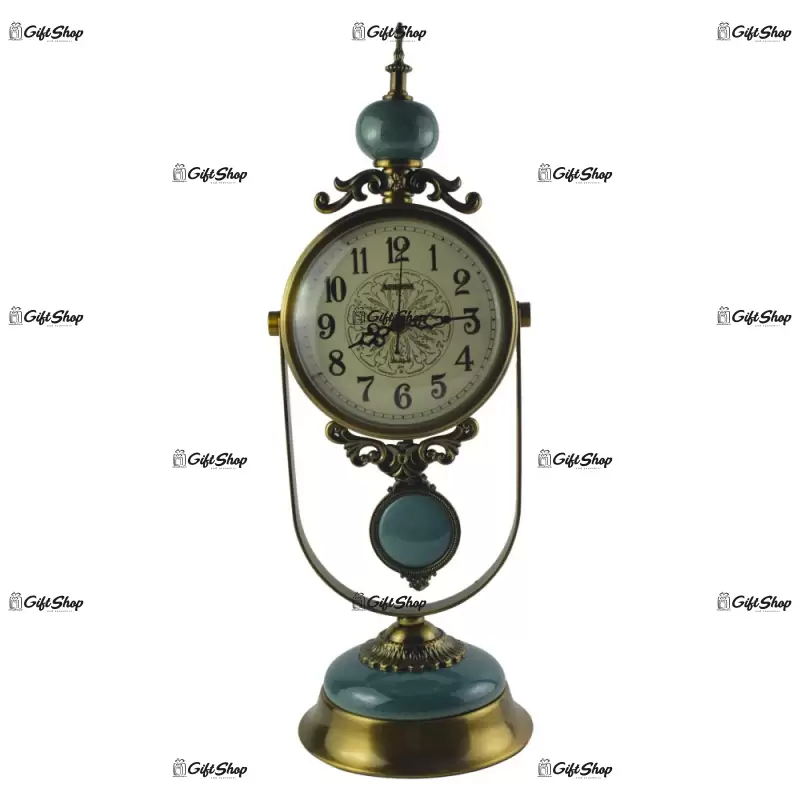 Ceas de masa lux din metal si marmura verde
