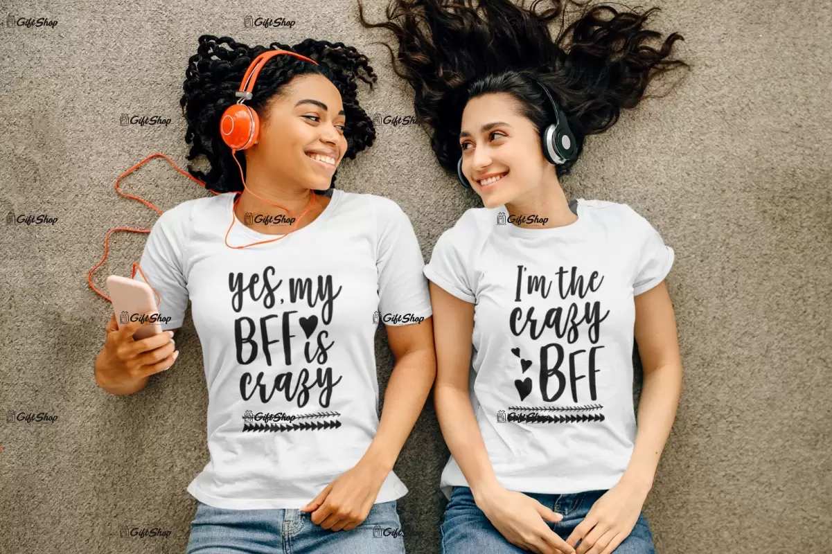 Crazy bff, set 2 tricouri cu mesaje