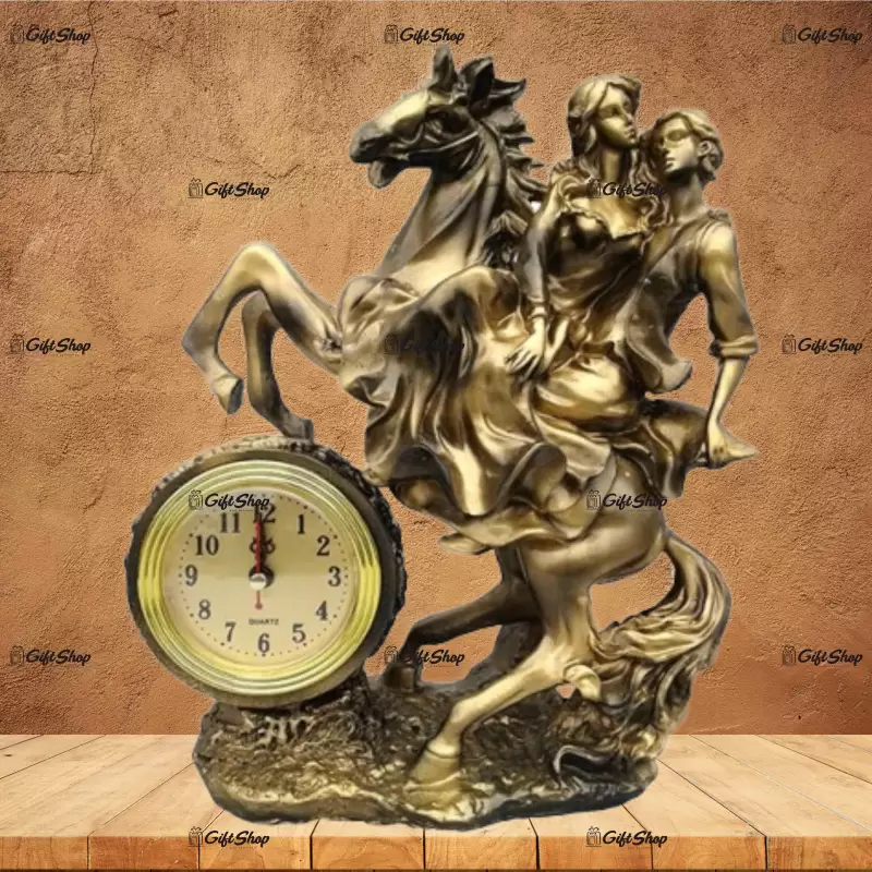 Statueta cu ceas cuplu calare, din rasina model 477c