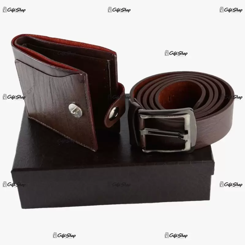 Curea si portofel din piele in cutie eleganta