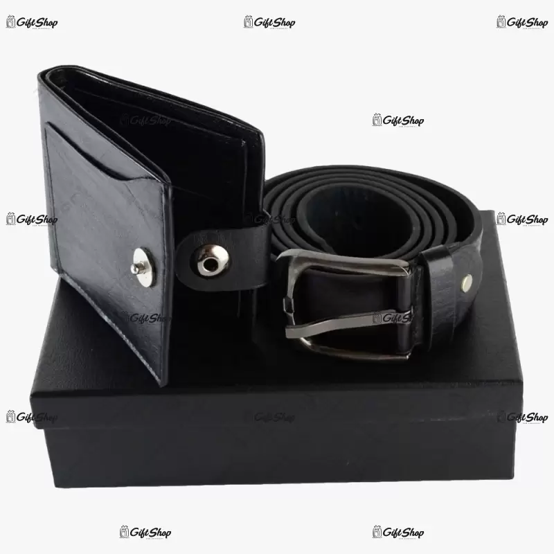 Curea si portofel din piele in cutie eleganta