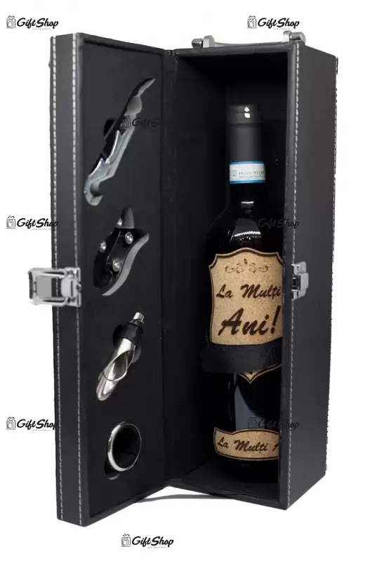 Cutie pentru sticla vin cu 4 accesorii black