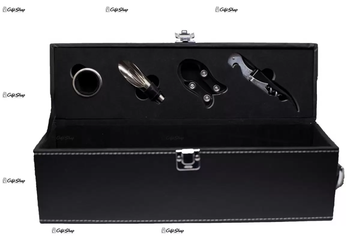 Cutie pentru sticla vin cu 4 accesorii black