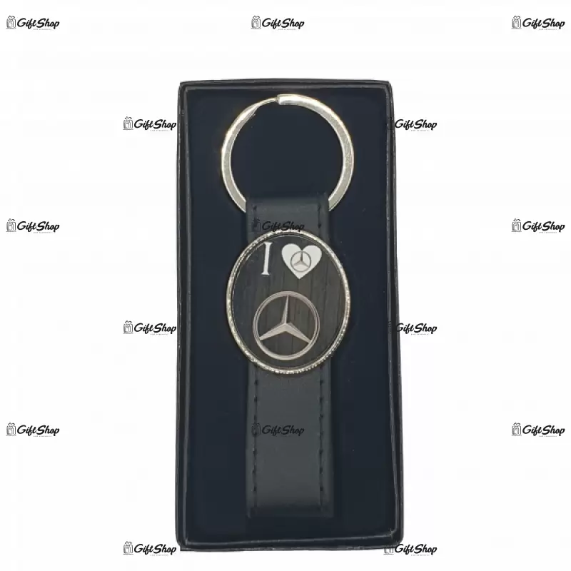 Mercedes, breloc cu mesaj din metal cu piele negru