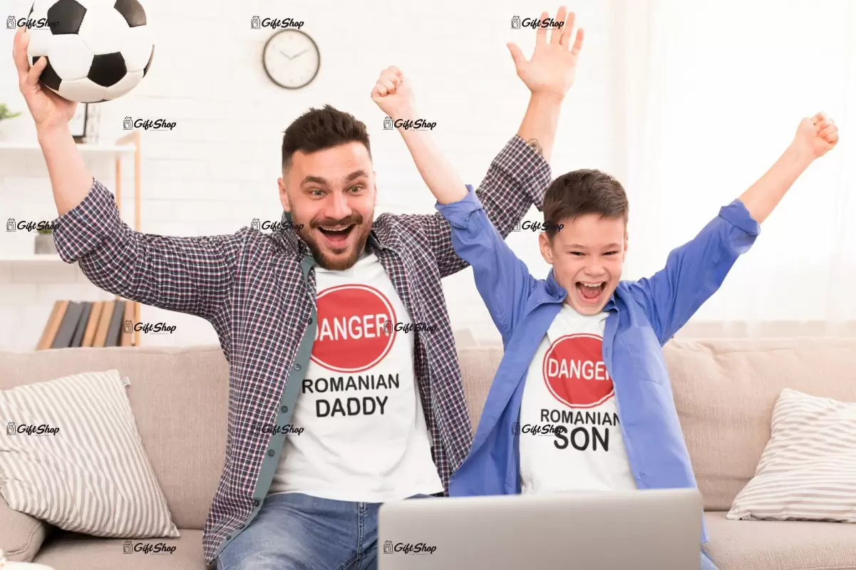 Danger romanian son & daddy, set 2 tricouri cu mesaje