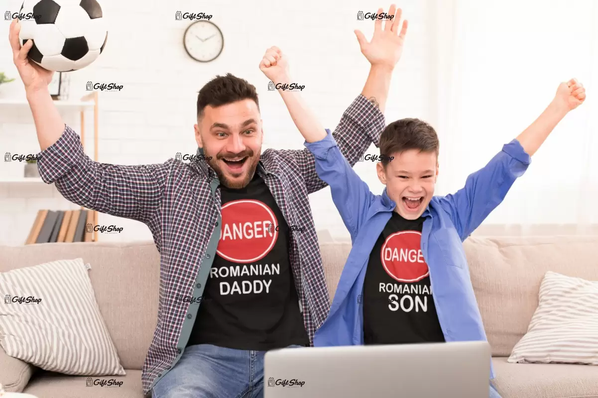 Danger romanian son & daddy, set 2 tricouri cu mesaje