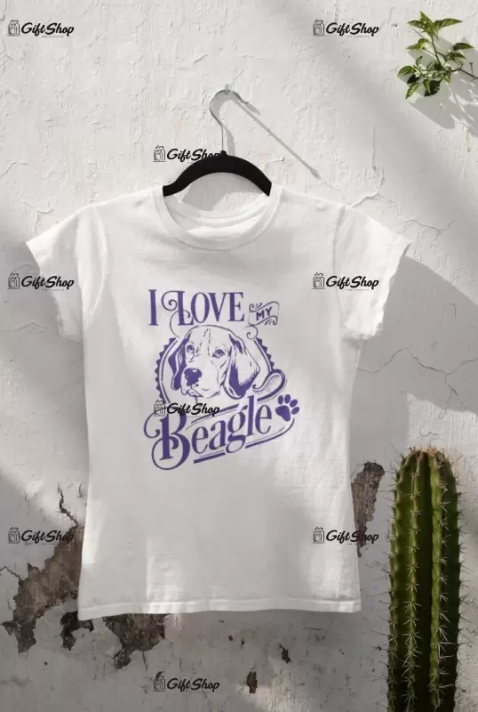 I love my beagle, tricou alb cu mesaj