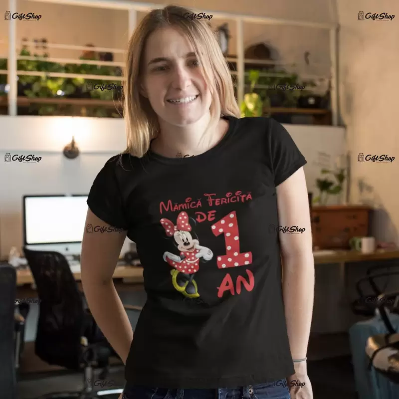 Mamica fericita de 1 an minnie mouse, ( se adauga anul pentru grafica ) , tricou cu mesaj